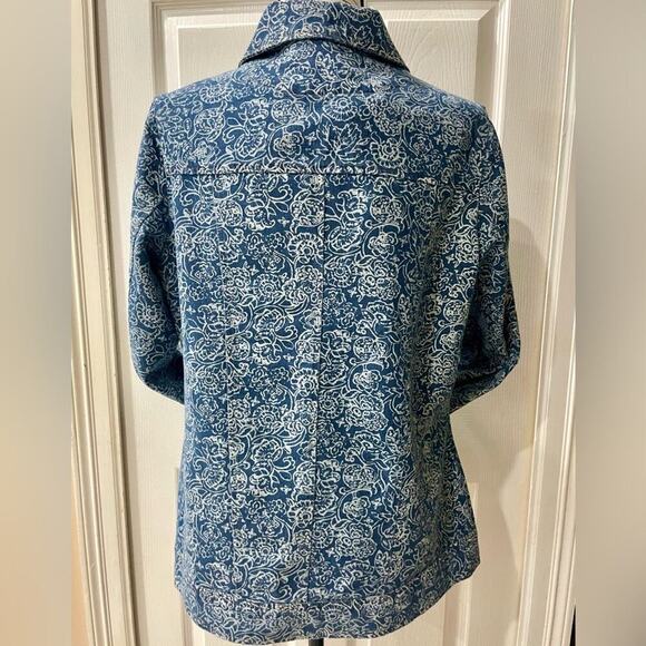 SOLITAIRE DENIM JACKET CRAFTED FLORAL PRINT 4 POCKETS SZ M VERSATILE AESTHETIC - Picture 6 of 14